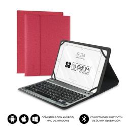 Funda con Teclado Subblim Keytab Pro Bluetooth para Tablets de 10.1'-10.8'/ Roja