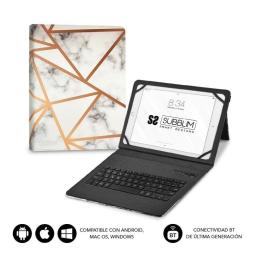 Funda con Teclado Subblim Keytab Pro Bluetooth para Tablets de 9'-11'/ Marmol Blanco