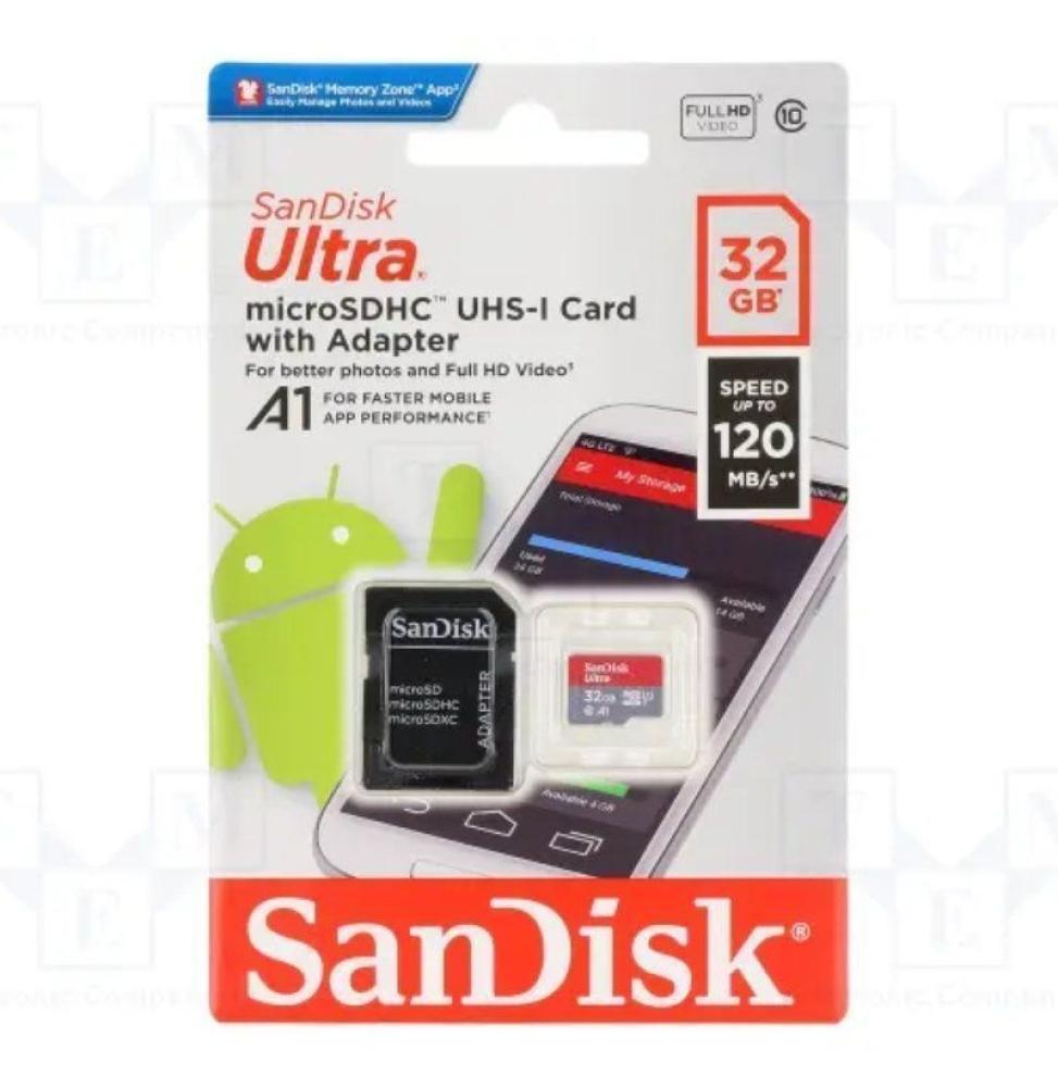 Tarjeta de Memoria SanDisk Ultra 32GB microSD HC UHS-I con Adaptador/ Clase 10/ 120MBs