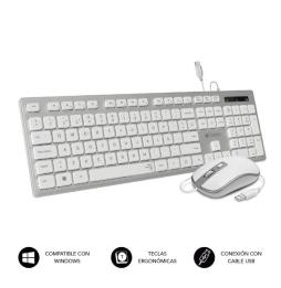 Teclado y Ratón Subblim Combo Wired Ergo Keys Silent Flat HQ/ Plata y Blanco