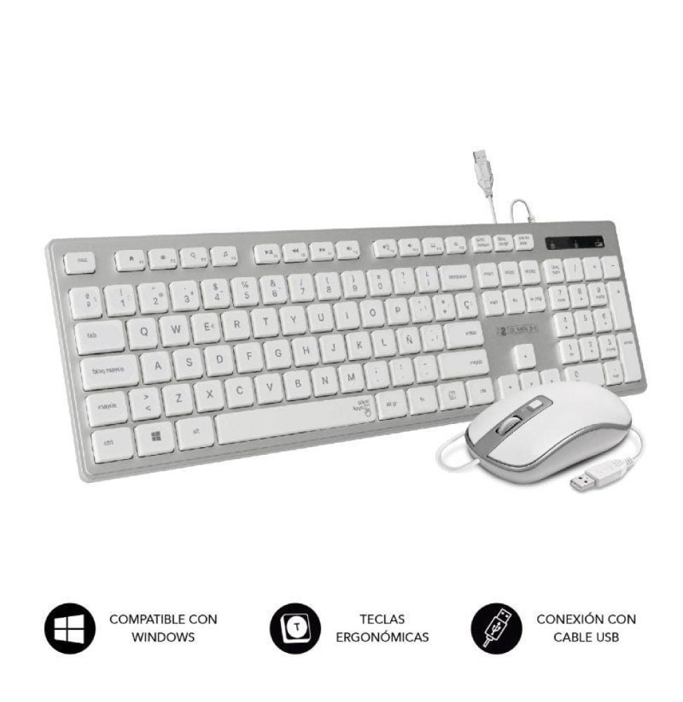 Teclado y Ratón Subblim Combo Wired Ergo Keys Silent Flat HQ/ Plata y Blanco