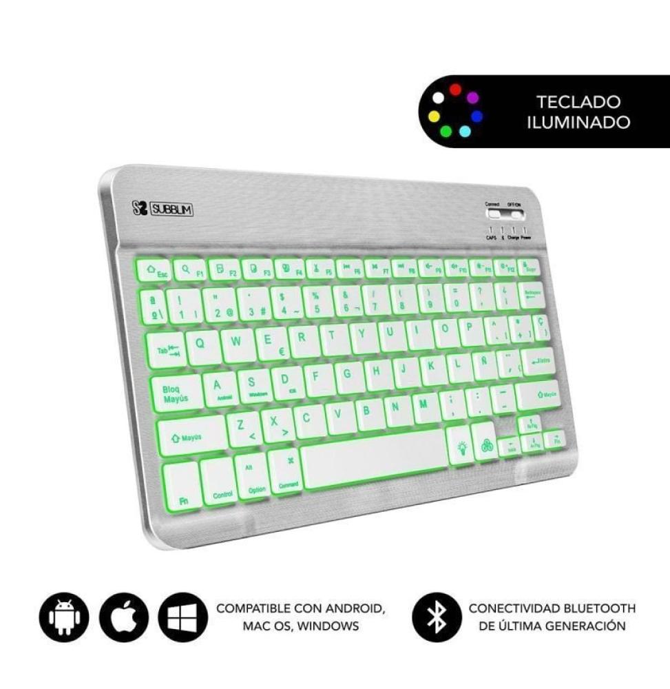 Teclado Compacto Inalámbrico por Bluetooth Subblim Smart Backlit/ Plata