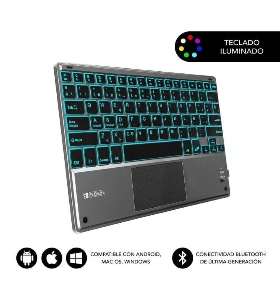 Teclado Compacto Inalámbrico por Bluetooth Subblim Touchpad Smart Blacklit/ Gris