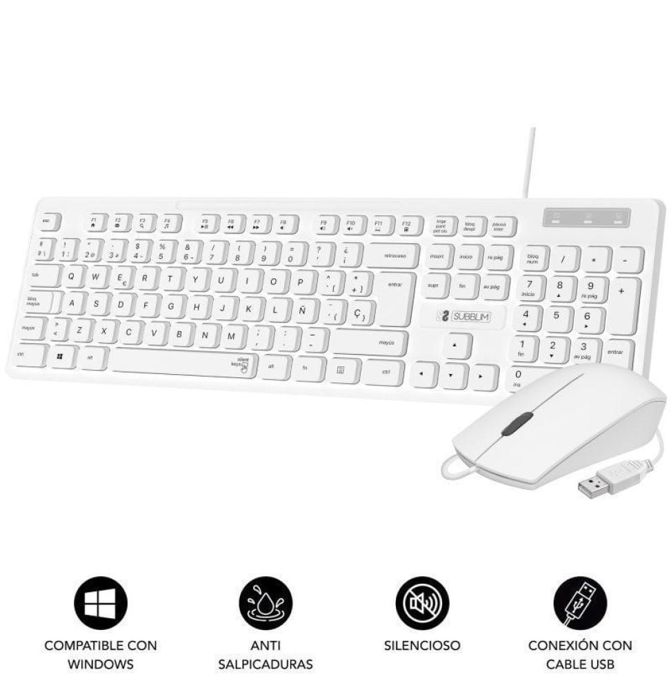 Teclado y Ratón Subblim Combo Business Slim Silencioso/ Blanco