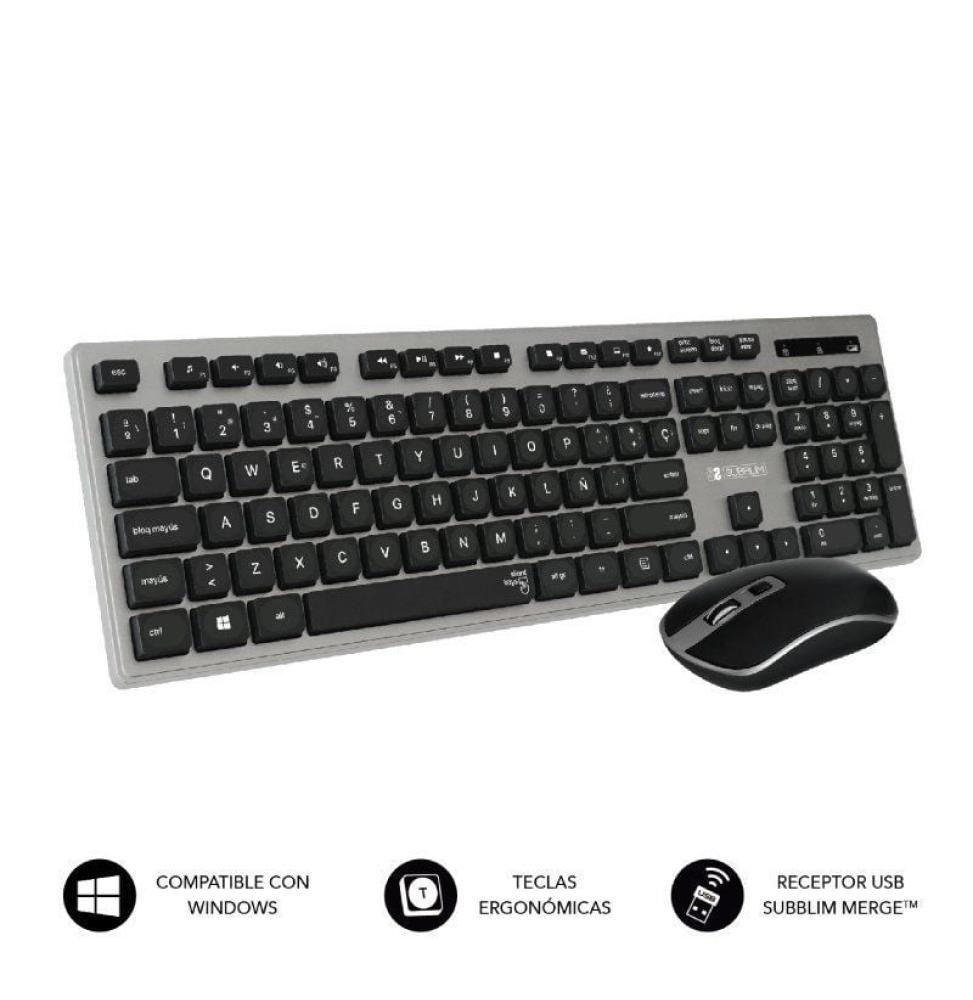 Teclado y Ratón Inalámbrico Subblim Combo Wireless Ergo Keys Silent Flat HQ/ Gris y Negro