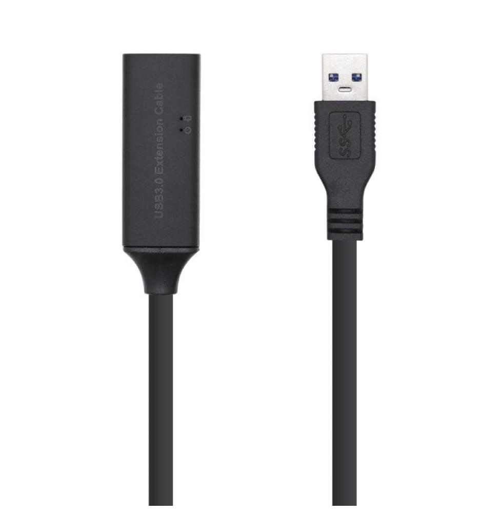 Cable Alargador USB 3.0 con Amplificador Aisens A105-0408/ USB Macho - USB Hembra/ Hasta 9W/ 625Mbps/ 10m/ Negro