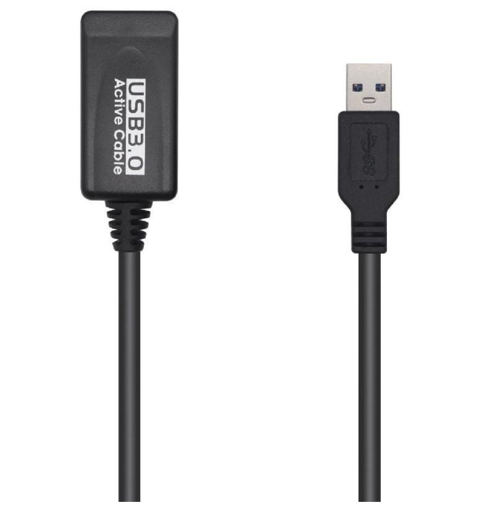 Cable Alargador USB 3.0 con Amplificador Aisens A105-0525/ USB Macho - USB Hembra/ Hasta 9W/ 625Mbps/ 5m/ Negro