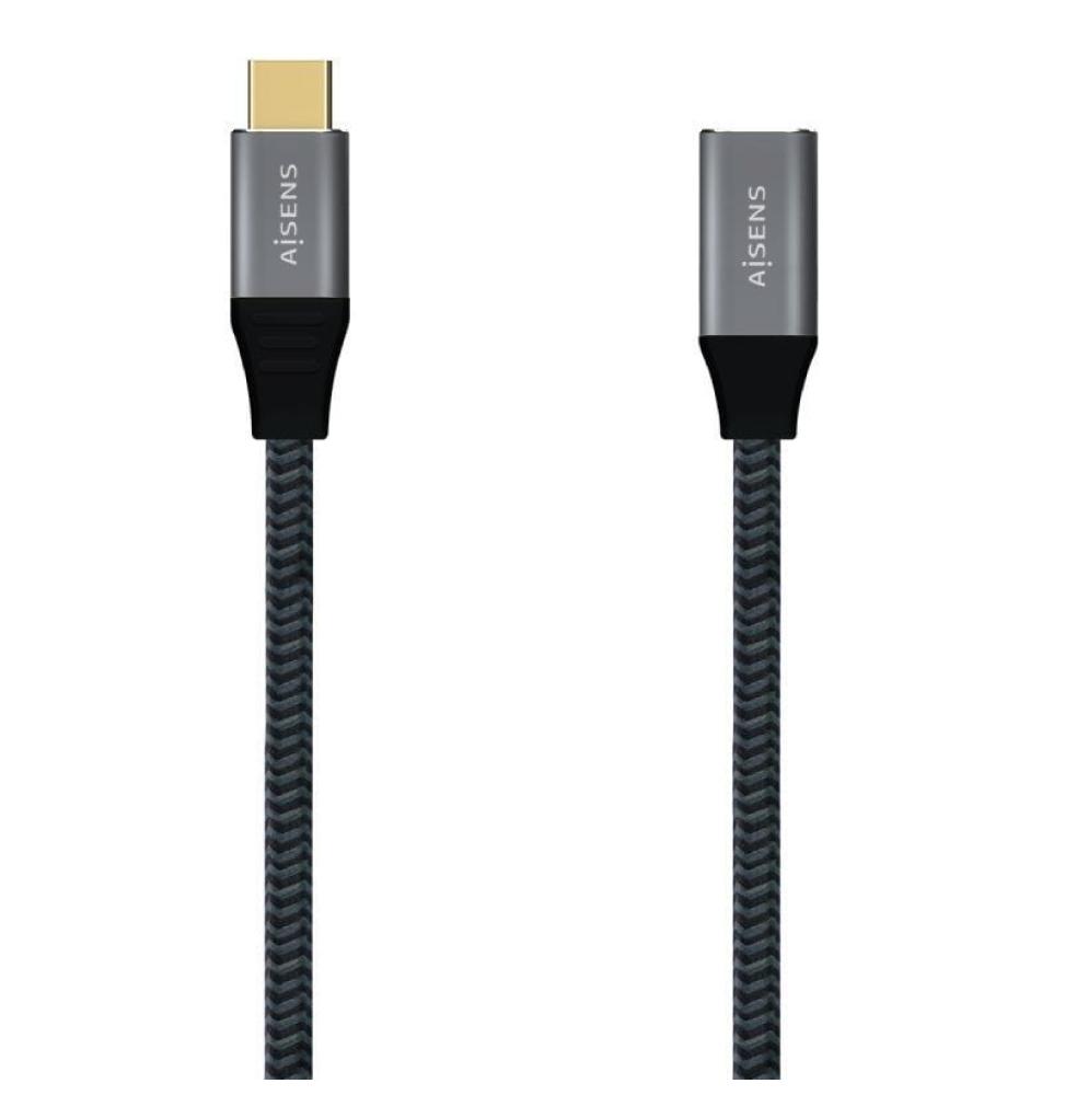 Cable Alargador USB 3.1 Tipo-C Aisens A107-0635 20GBPS 5A 100W/ USB Tipo-C Macho - USB Tipo-C Hembra/ Hasta 100W/ 2500Mbps/ 1m/ 