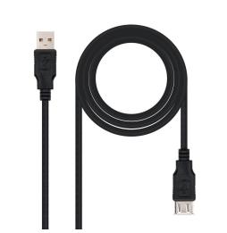 Cable Alargador USB 2.0 Nanocable 10.01.0202-BK/ USB Macho - USB Hembra/ 1m/ Negro