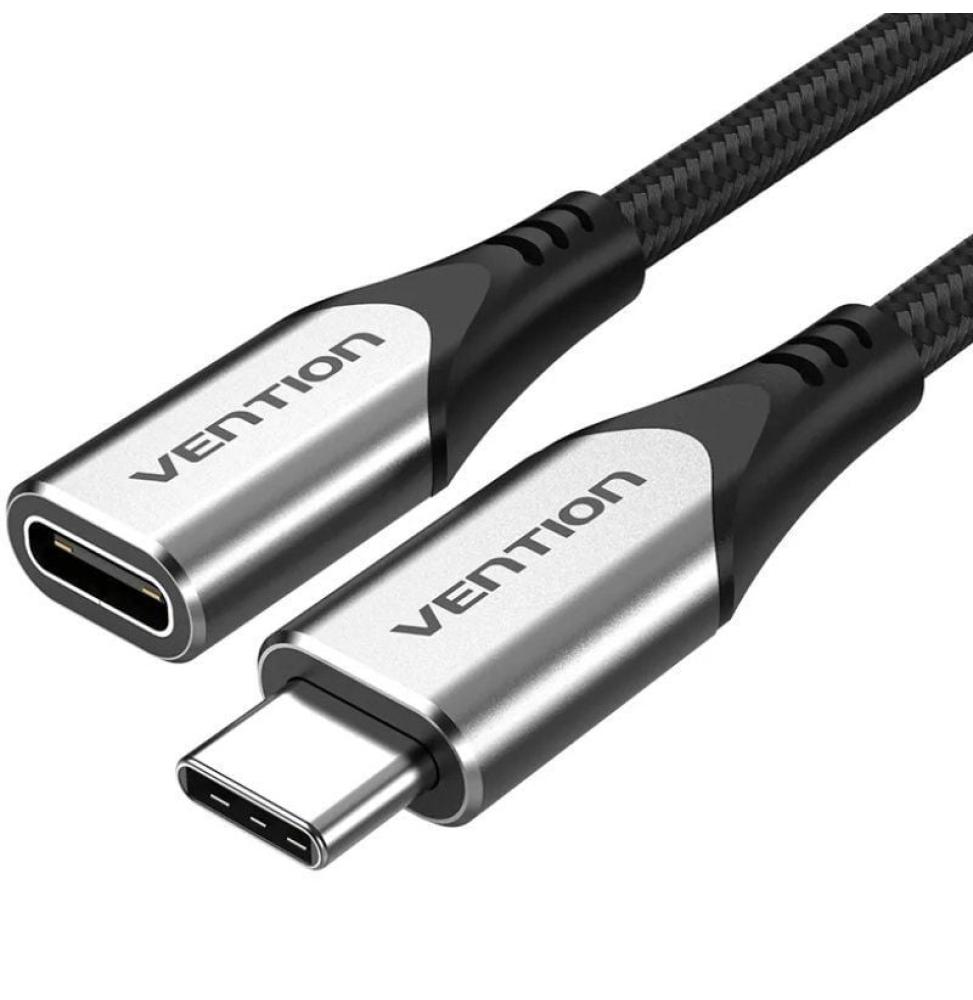 Cable Alargador USB 3.1 Tipo-C Vention TABHF/ USB Tipo-C Macho - USB Tipo-C Hembra/ Hasta 60W/ 5Gbps/ 1m/ Gris