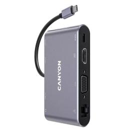 Docking USB Tipo-C Canyon CNS-TDS14/ 1xVGA/ 1xHDMI/ 3xUSB/ 1xRJ45/ 1xJack/ 1xUSB Tipo-C PD/ Gris Oscuro