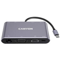 Docking USB Tipo-C Canyon CNS-TDS14/ 1xVGA/ 1xHDMI/ 3xUSB/ 1xRJ45/ 1xJack/ 1xUSB Tipo-C PD/ Gris Oscuro