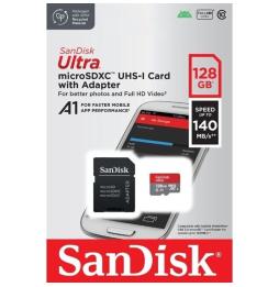 Tarjeta de Memoria SanDisk Ultra 128GB microSD XC con Adaptador/ Clase 10/ 140MBs