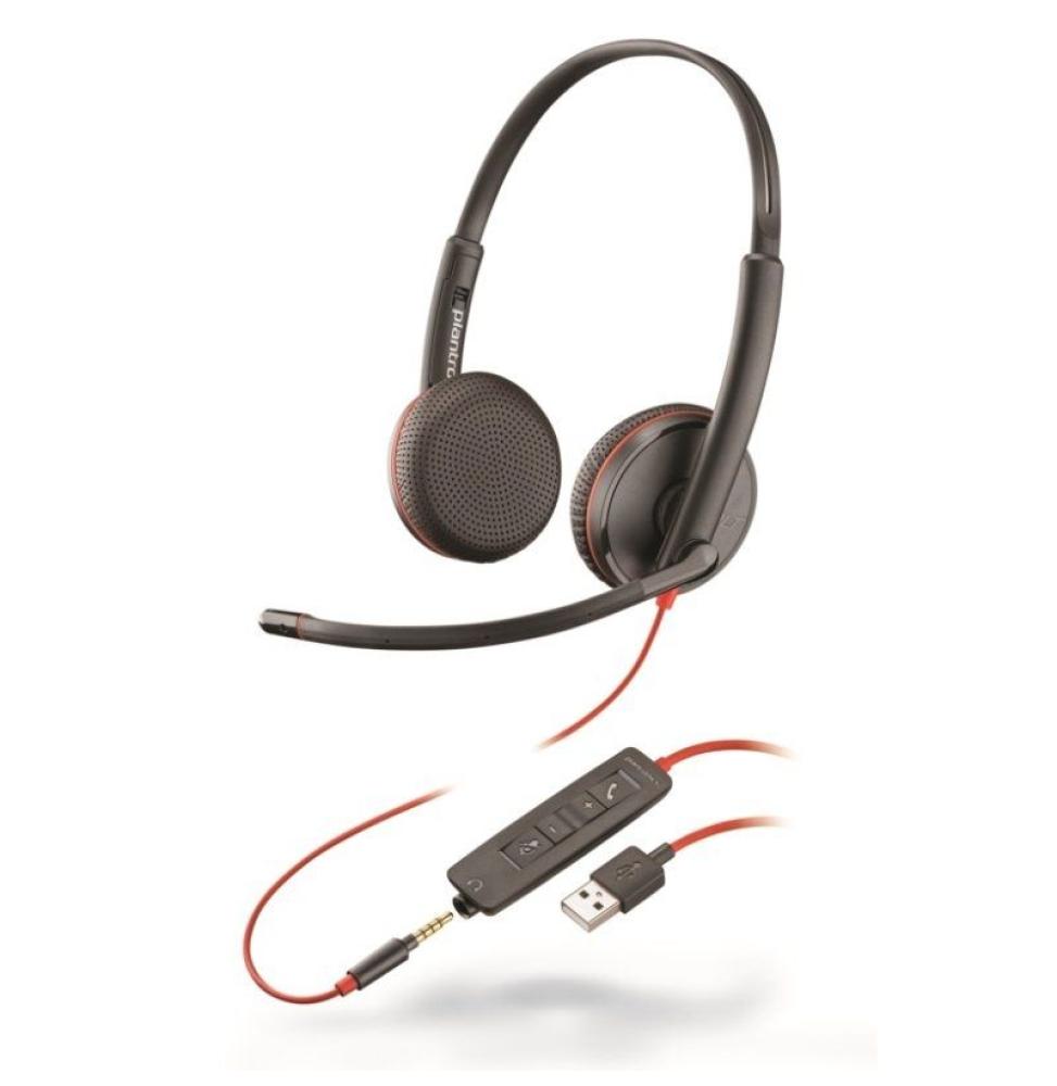 Auriculares Plantronics Blackwire C3225/ con Micrófono/ Jack 3.5/ USB/ Negros