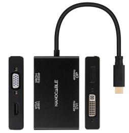 Conversor Nanocable 10.16.4307/ USB Tipo-C Macho - VGA Hembra/ DVI Hembra/ HDMI Hembra/ DisplayPort Hembra/ 10cm/ Negro