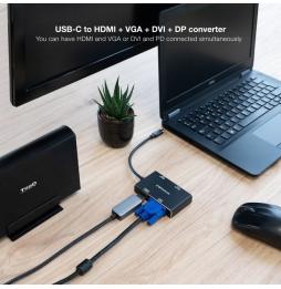 Conversor Nanocable 10.16.4307/ USB Tipo-C Macho - VGA Hembra/ DVI Hembra/ HDMI Hembra/ DisplayPort Hembra/ 10cm/ Negro