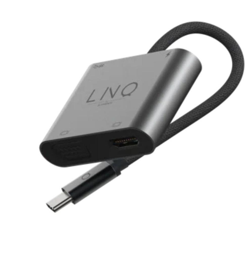 Conversor Linq LQ48001/ 1x USB Tipo-C Macho/ 1x HDMI 4K Hembra/ 1x VGA Hembra/ USB Tipo-C PD/ 15cm/ Gris