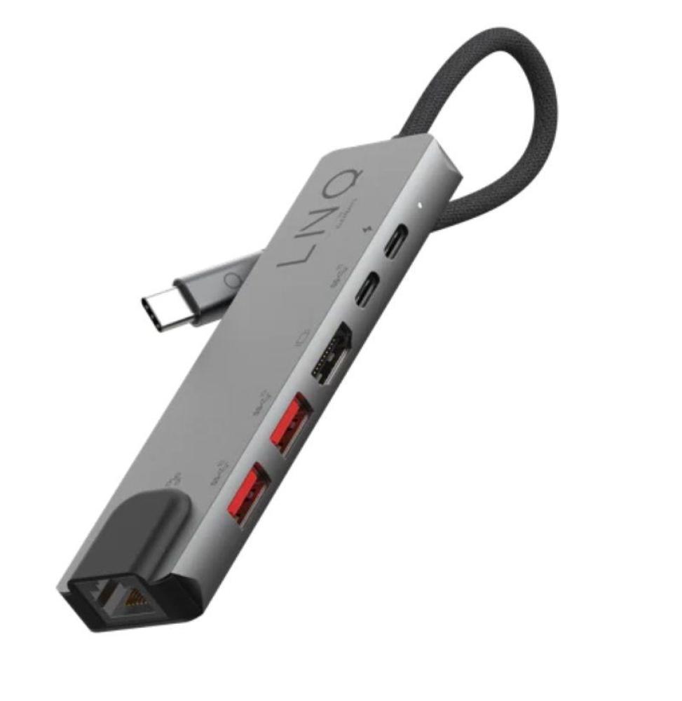 Docking USB Tipo-C Linq LQ48015/ 1xUSB Tipo-C/ 2xUSB/ 1xHDMI 4K/ 1xRJ45/ 1xUSB Tipo-C PD/ Gris