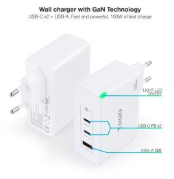 Cargador de Pared TooQ TQWC-GANQC2PD100W/ 2xUSB Tipo-C/ 1xUSB/ 100W