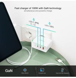 Cargador de Pared TooQ TQWC-GANQC2PD100W/ 2xUSB Tipo-C/ 1xUSB/ 100W