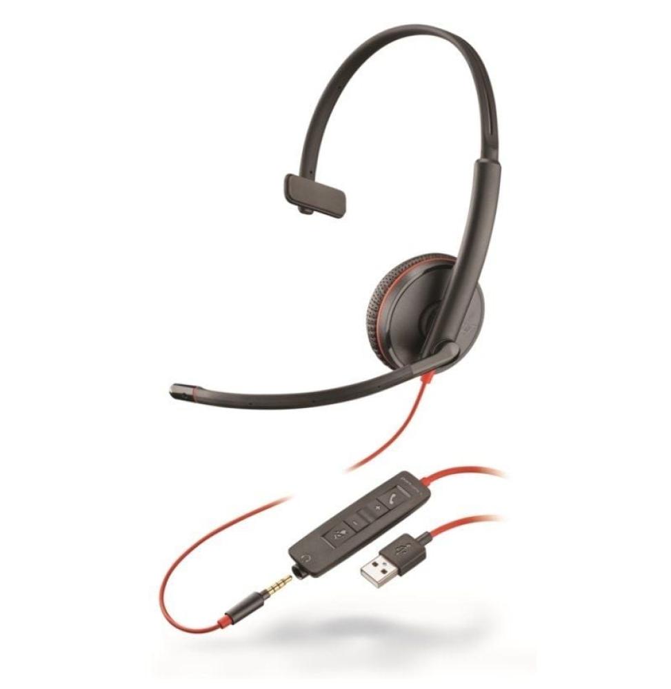 Auriculares Plantronics Blackwire C3215/ con Micrófono/ Jack 3.5/ USB/ Negros