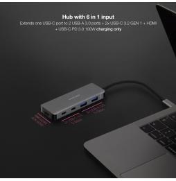 Docking Tipo-C Nanocable 10.16.1006/ 2xUSB/ 1xHDMI 4K/ 2xUSB Tipo-C/ 1xUSB Tipo-C PD