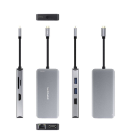 Docking Tipo-C Nanocable 10.16.1009/ 3xUSB/ 2xHDMI 4K/ 1xRJ45/ 1xLector tarjetas/ 1xUSB Tipo-C PD/ Gris