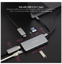 Docking Tipo-C Nanocable 10.16.1009/ 3xUSB/ 2xHDMI 4K/ 1xRJ45/ 1xLector tarjetas/ 1xUSB Tipo-C PD/ Gris