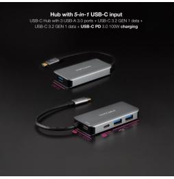 Hub USB 3.2 Gen1 Nanocable 10.16.1005/ 3xUSB/ 1xUSB Tipo-C/ 1xUSB Tipo-C PD