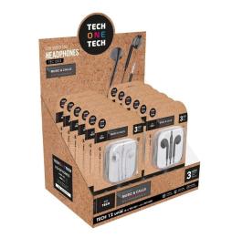 Expositor de Auriculares Tech One Tech EarTECH TEC1003 / con Micrófono/ Jack 3.5/ Incluye 6 Auriculares Blancos y 6 Auriculares 