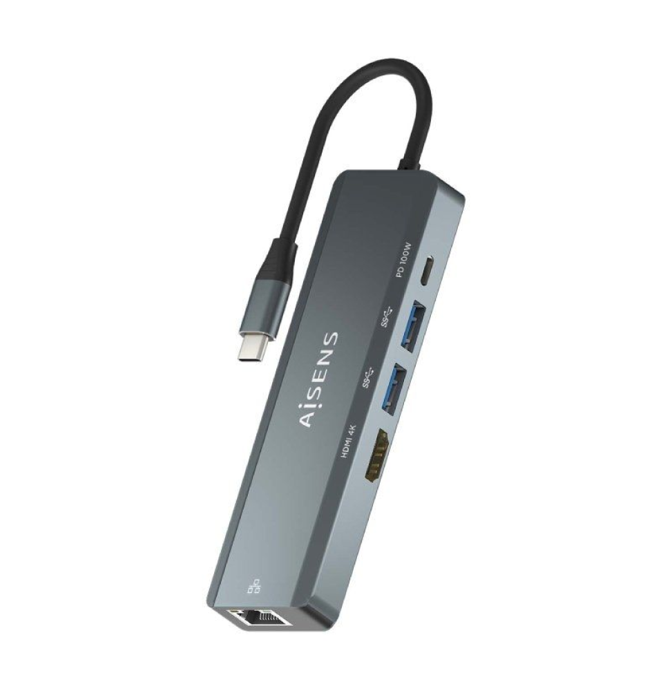 Docking USB Tipo-C Aisens ASUC-5P011-GR/ 1xHDMI/ 2xUSB/ 1xRJ45/ 1xUSB Tipo-C/ 1xUSB Tipo-C PD/ Gris