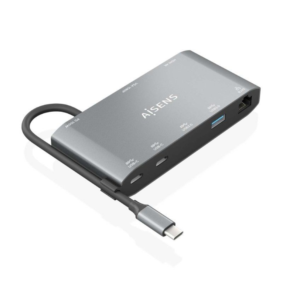 Docking USB Tipo-C Aisens ASUC-8P010-GR/ 1xHDMI/ 1xVGA/ 2xUSB/ 1xRJ45/ 2xUSB Tipo-C/ 1xUSB Tipo-C PD/ Gris