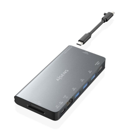 Docking USB Tipo-C Aisens ASUC-8P015-GR/ 1xHDMI/ 3xUSB/ 1xRJ45/ 2xLector Tarjetas / 1xUSB Tipo-C/ Gris