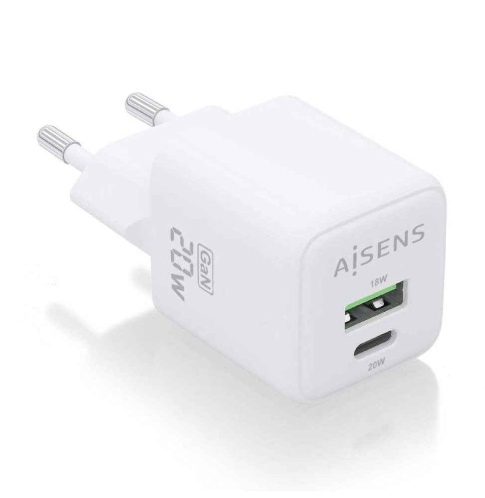 Cargador Gan de Pared Aisens ASCH-20W2P010-W/ 1xUSB Tipo-C/ 1xUSB/ 20W