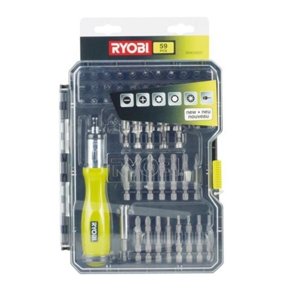 Estuche de 59 Puntas para Atornillar Ryobi RAK59SD / Incluye Destornillador