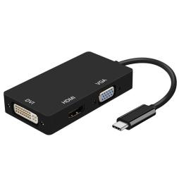 Conversor Aisens A109-0343/ USB Tipo-C Macho - DVI Hembra/ VGA Hembra / HDMI Hembra/ 15cm/ Negro