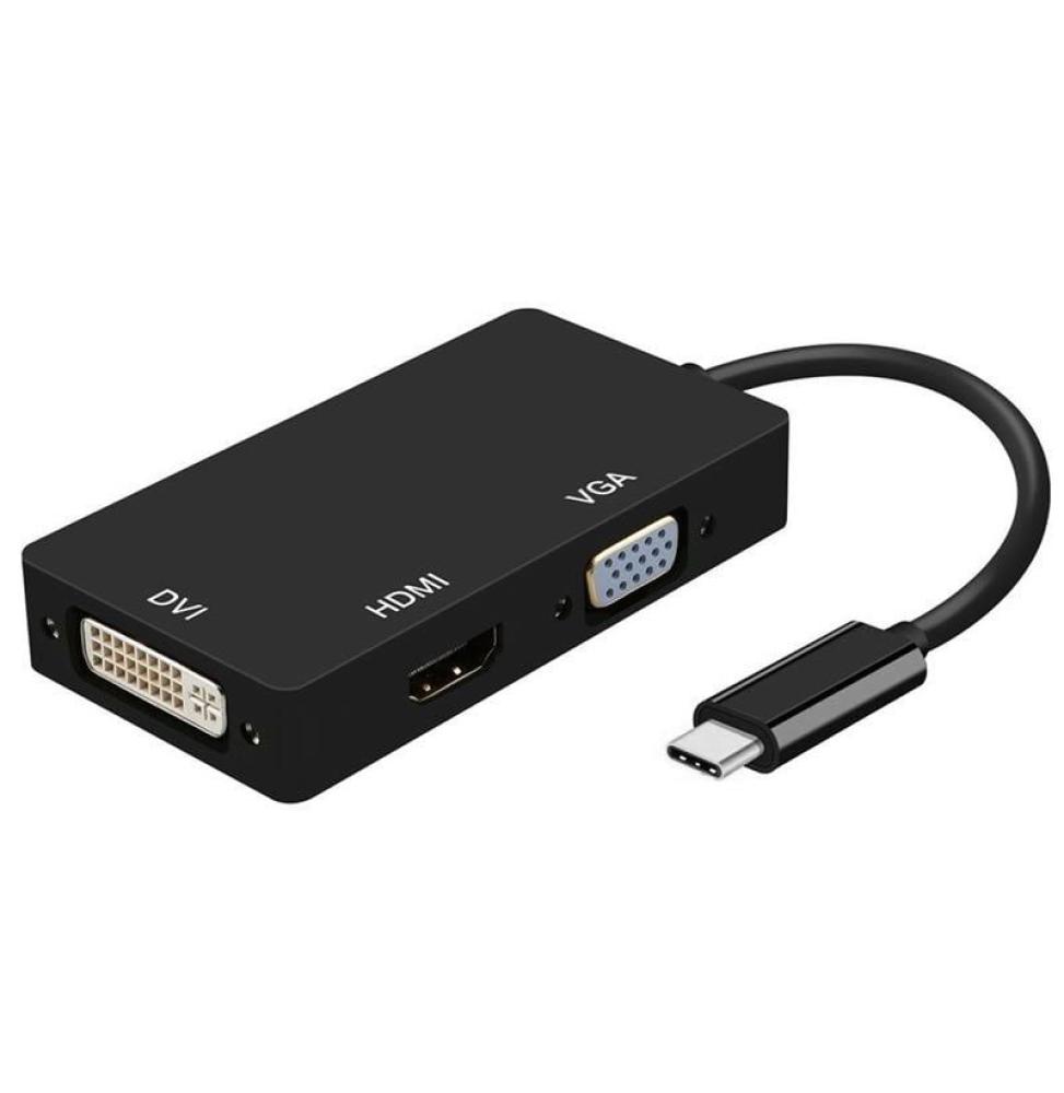 Conversor Aisens A109-0343/ USB Tipo-C Macho - DVI Hembra/ VGA Hembra / HDMI Hembra/ 15cm/ Negro