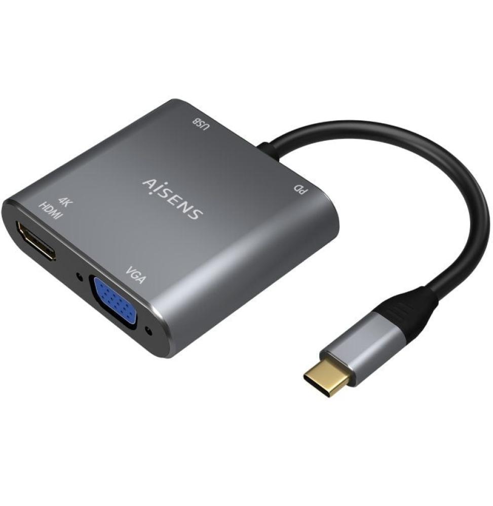 Conversor Aisens A109-0626/ HDMI Hembra - VGA Hembra - USB Tipo-C Macho - USB Hembra - USB Tipo-C Hembra/ 15cm/ Gris