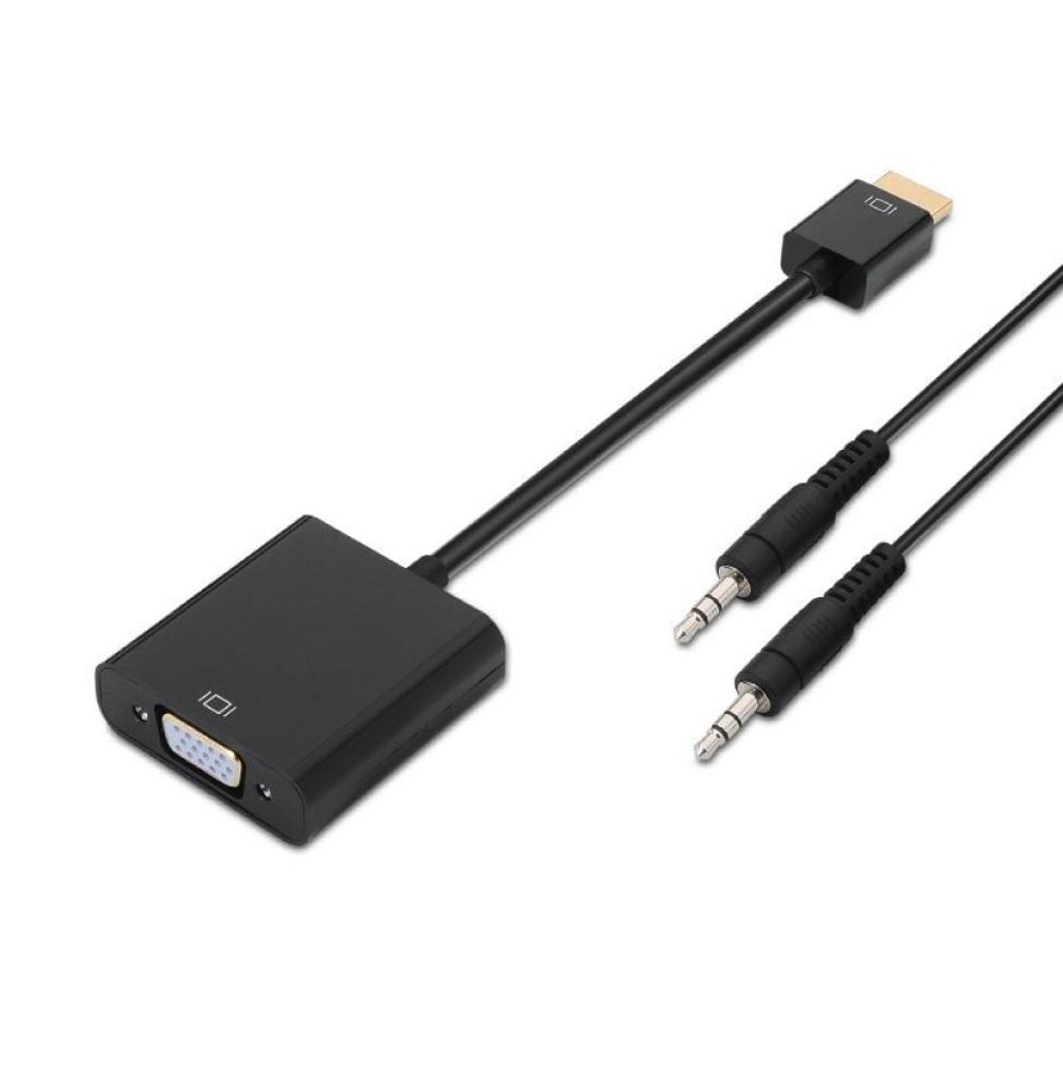 Conversor Aisens A122-0126/ HDMI Macho - VGA Hembra/ Jack 3.5 Hembra/ 10cm/ Negro