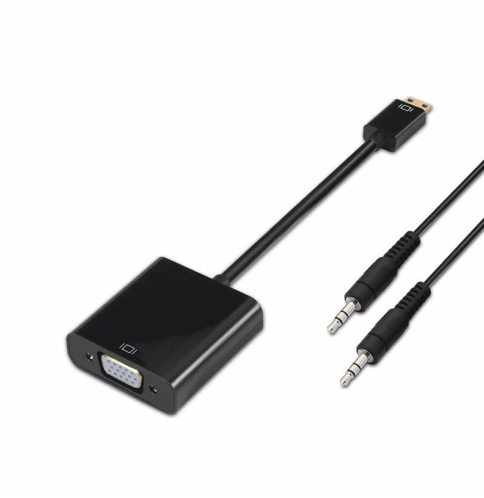 Conversor Aisens A122-0127/ Mini HDMI Macho - SVGA Hembra/ Jack 3.5 Hembra/ 15cm/ Negro