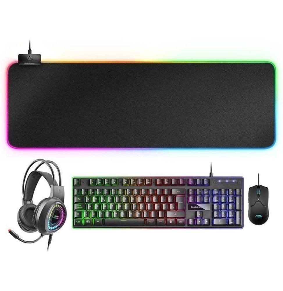 Pack Gaming Mars Gaming MCPEX/ Teclado H-MECH  + Ratón Óptico + Auriculares con Micrófono + Alfombrilla