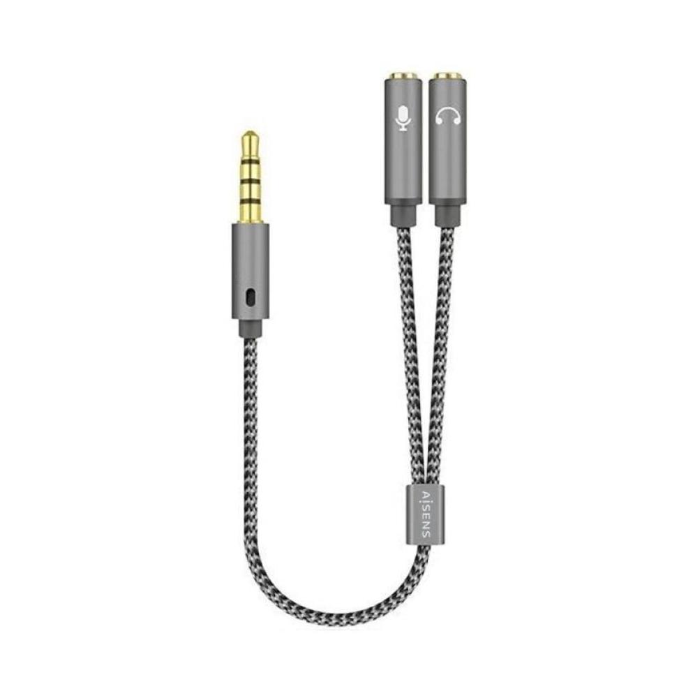 Adaptador Aisens A128-0415/ Jack 3.5 Macho - 2x Jack 3.5 Hembra/ 25cm/ Gris