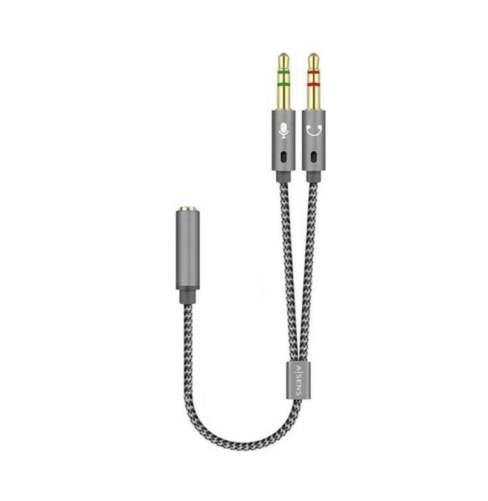 Adaptador Aisens A128-0417/ Jack 3.5 Hembra - 2x Jack 3.5 Macho/ 25cm/ Gris