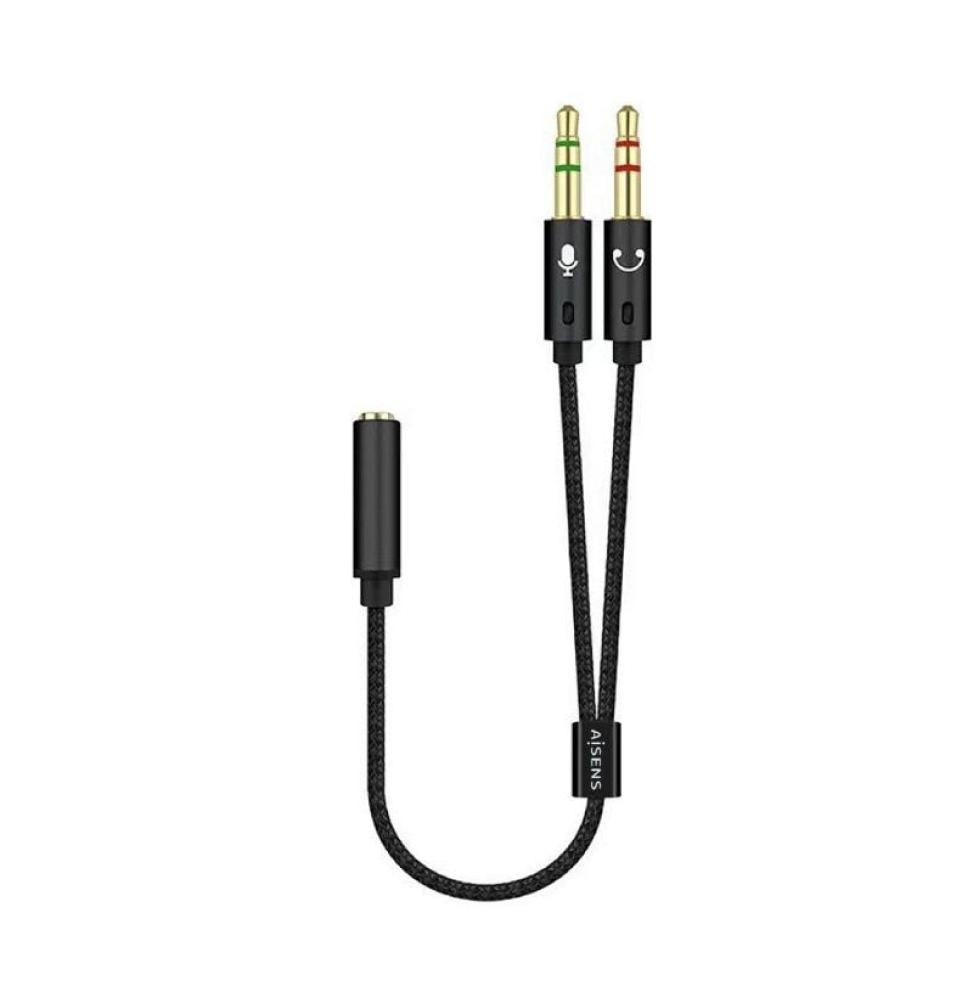 Adaptador Aisens A128-0418/ Jack 3.5 Hembra - 2x Jack 3.5 Macho/ 25cm/ Negro