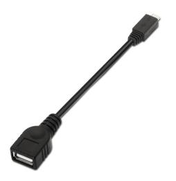 Cable USB 2.0 Aisens A101-0031/ MicroUSB Macho - USB Hembra/ Hasta 2.5W/ 60Mbps/ 15cm/ Negro