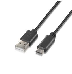 Cable USB 2.0 Tipo-C Aisens A107-0051/ USB Tipo-C Macho - USB Macho/ Hasta 9W/ 625Mbps/ 1m/ Negro