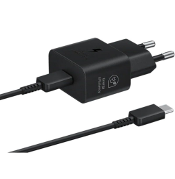 Cargador de Pared Samsung EP-T2510XBEGEU/ 1xUSB Tipo-C + Cable USB Tipo-C/ 25W