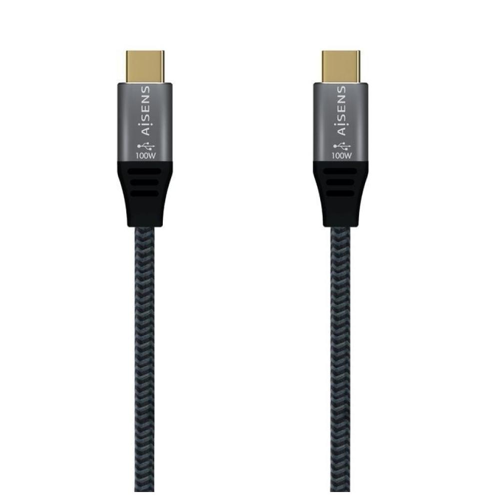 Cable USB 2.0 Tipo-C Aisens A107-0628 5A 100W/ USB Tipo-C Macho - USB Tipo-C Macho/ Hasta 100W/ 60Mbps/ 1m/ Gris