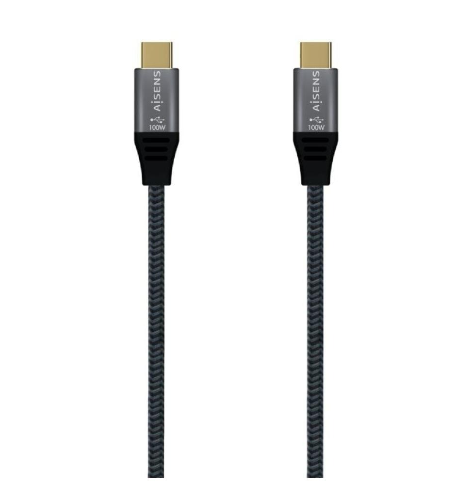 Cable USB 3.1 Tipo-C Aisens A107-0671 20GBPS 100W/ USB Tipo-C Macho - USB Tipo-C Macho/ Hasta 100W/ 2500Mbps/ 1m/ Gris