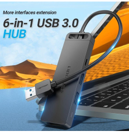 Docking USB 3.0 Vention CHVBB/ 3xUSB/ 1xMicro USB PD/ 1xLector Tarjetas SD y MicroSD/ Negro